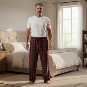 Calvin Klein Plaid Pajama Pants Mens Red Black Lounge Sleepwear Size XL